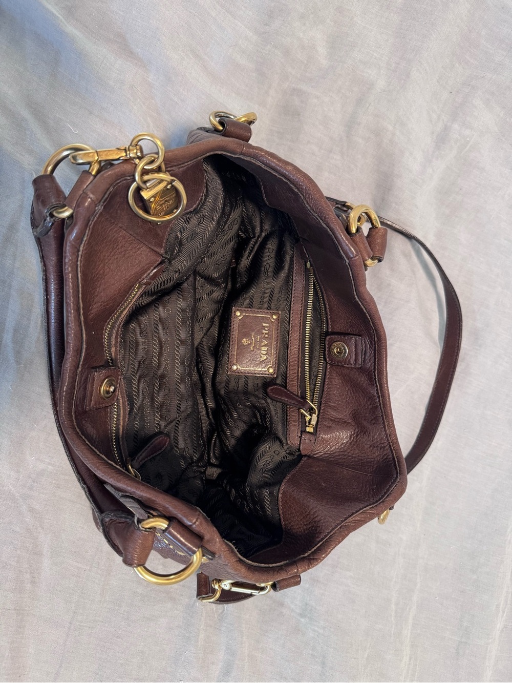 Prada Chocolate Brown Leather Shoulder Bag with Gold Hardware - Picture 3 of 5